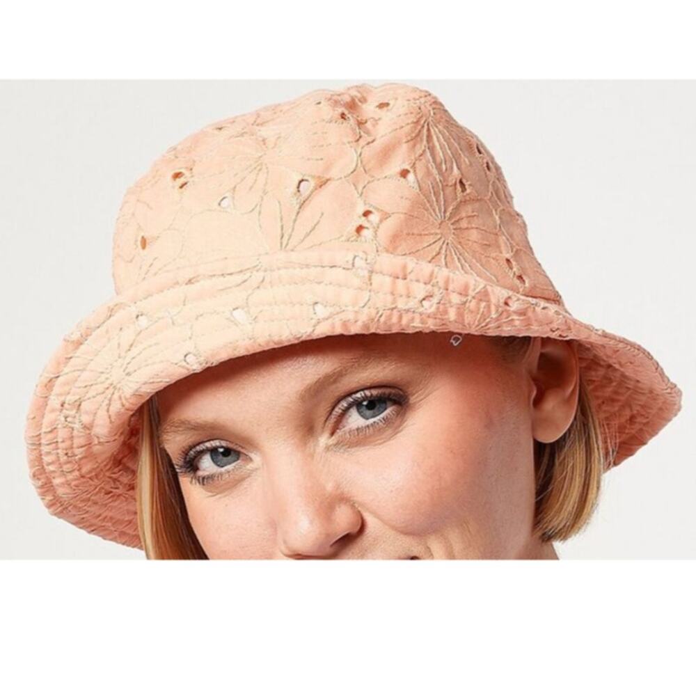 Isaac Mizrahi Live! Eyelet Bucket Hat Peach, One Size
